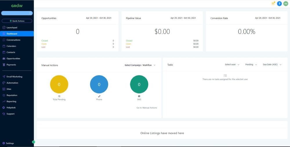 GoHighLevel Dashboard Interface